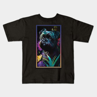 Affenpinscher Vibrant Tropical Flower Tall Digital Oil Painting Portrait Kids T-Shirt